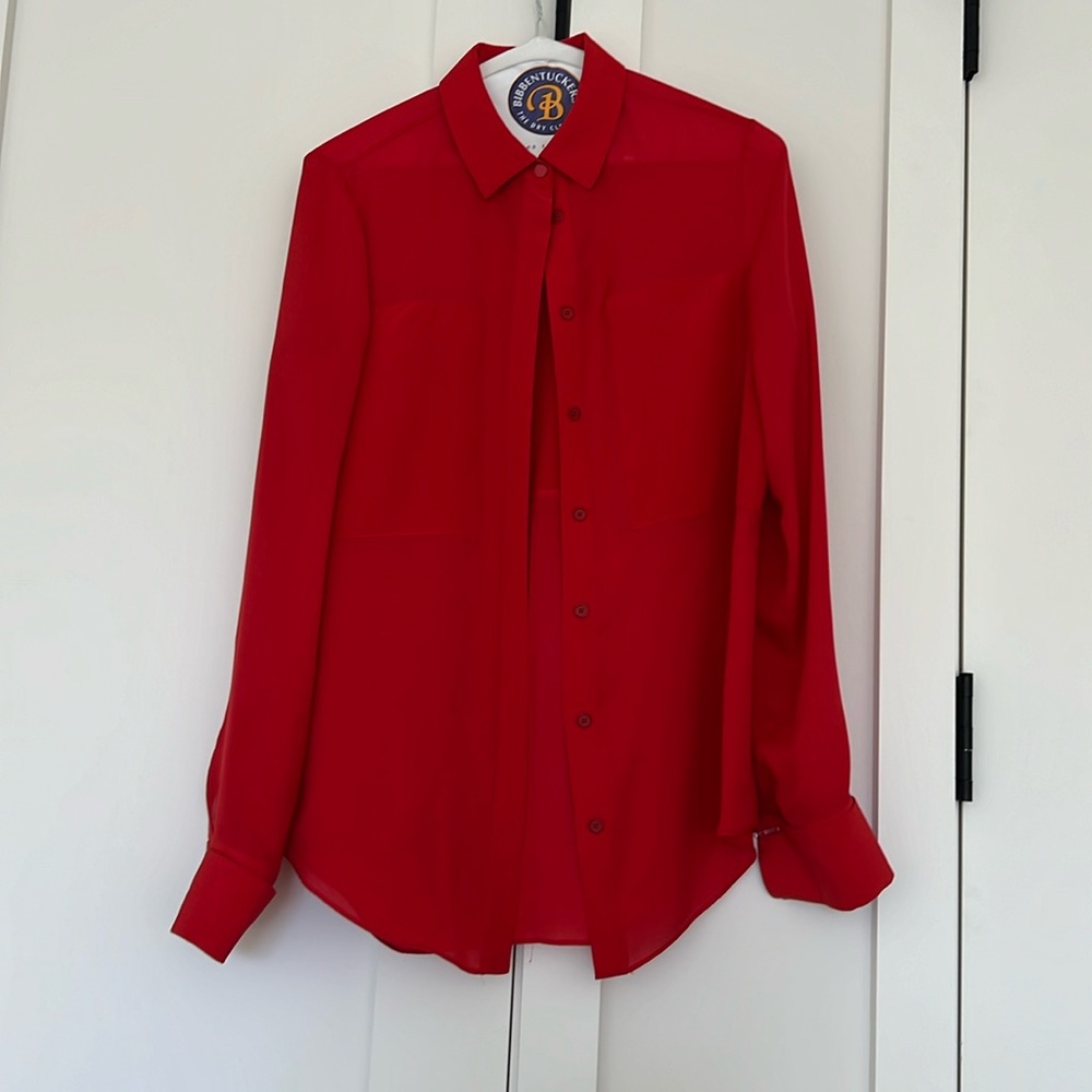 T By Alexander Wang Panel Button-Up Sheer Silk Bl… - image 2